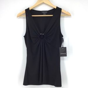 Trouve Black Shirred Ring V-Neck Sleeveless Top